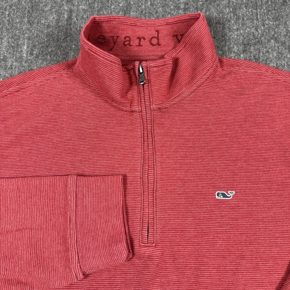 Vineyard Vines Mens M Red 1/4 Zip Pullover Cotton Blend Whale Logo